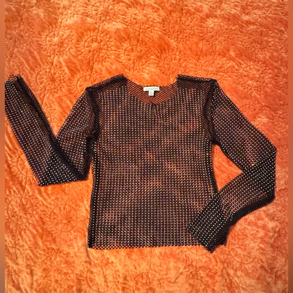 Rhinestone fish net sequin top